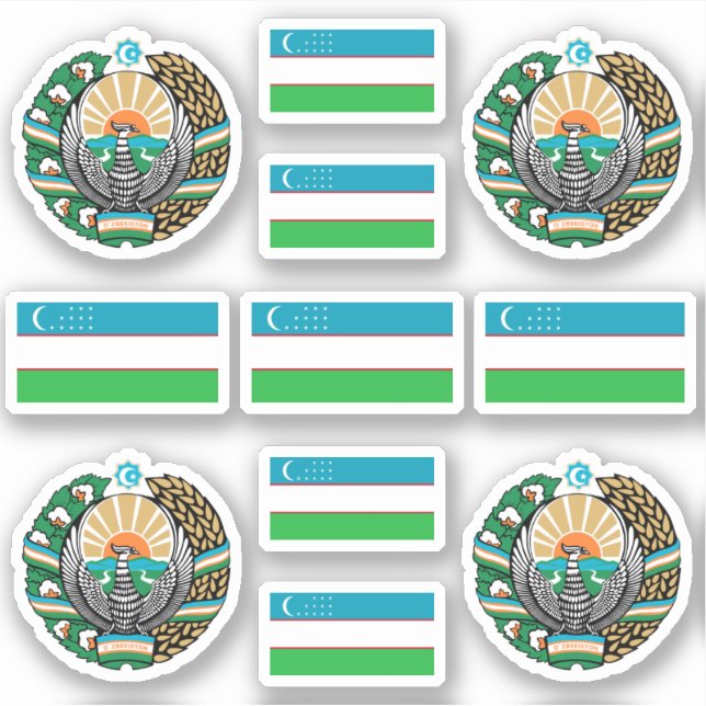 Adesivo Uzbek national symbols / coat of arms and flag sti (Frente)