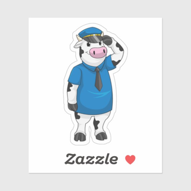 Adesivo Vaca como agente da polícia com chapéu da polícia (Folha)