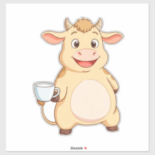 Adesivo Vaca de desenho animado feliz com copo de milkshak