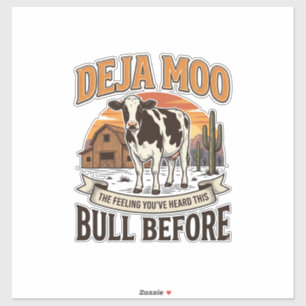 Adesivo Vaca engraçada Deja Moo desenho de camisa western 