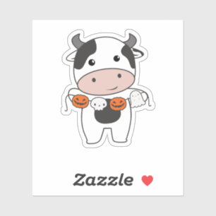 Adesivo Vaca Feliz Halloween Pumpkin Bat Costume