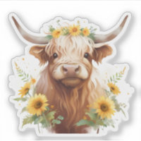 Vaca Highland com Flor Amarelo de Girassol