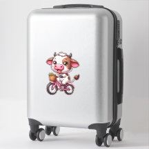 Vaca marrom e branca andando de bicicleta