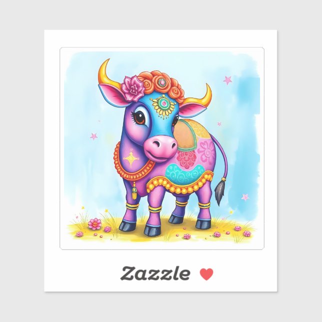 Adesivo Vacas sagradas em disfarce festivo para Diwali (Folha)