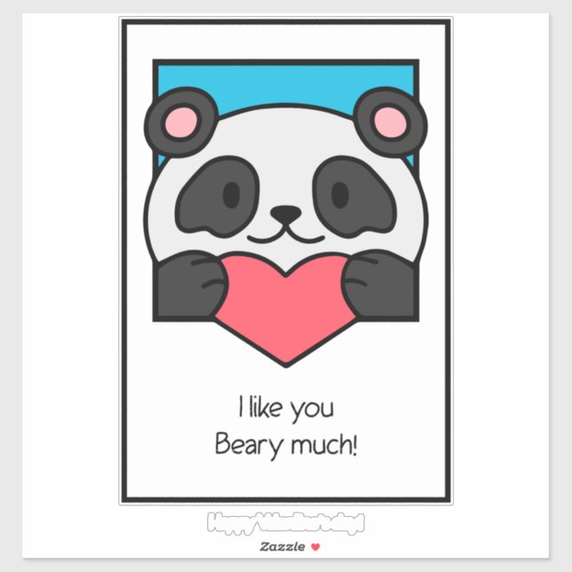 Adesivo Valentines Day Card Friends Panda Heart (Folha)