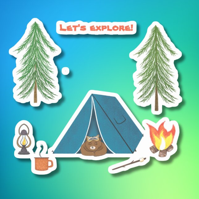 Adesivo Vamos Explorar Urso Dormindo No Acampamento (Criador carregado)