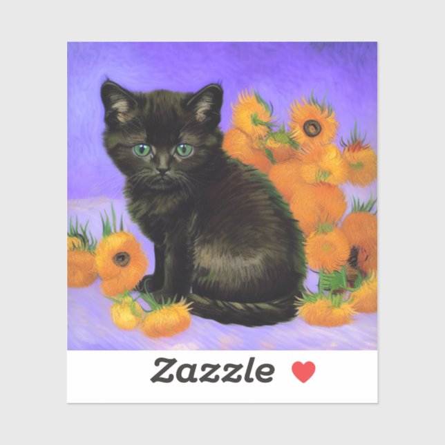 Adesivo Van Gogh Black Kitten com Girassóis (Folha)