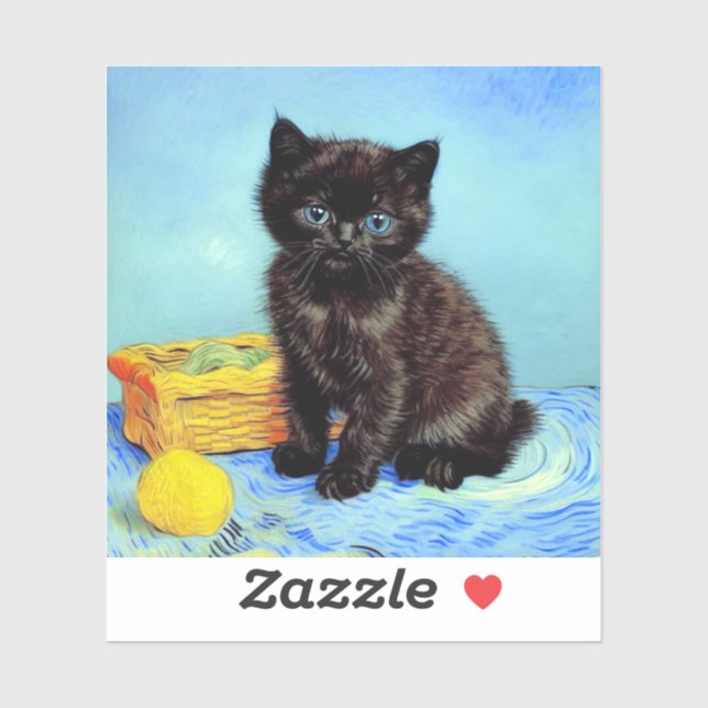 Adesivo Van Gogh Black Kitten com Yarn (Folha)