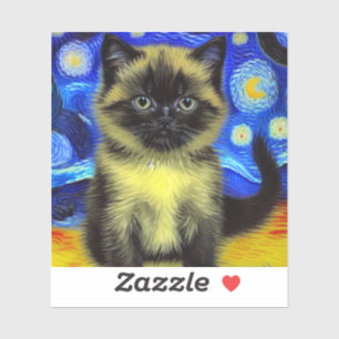 Adesivo Van Gogh Starry Night Siamese Cat