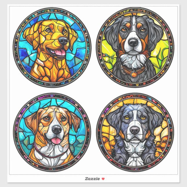Adesivo Várias Raças de Cães em Vitral (Folha)