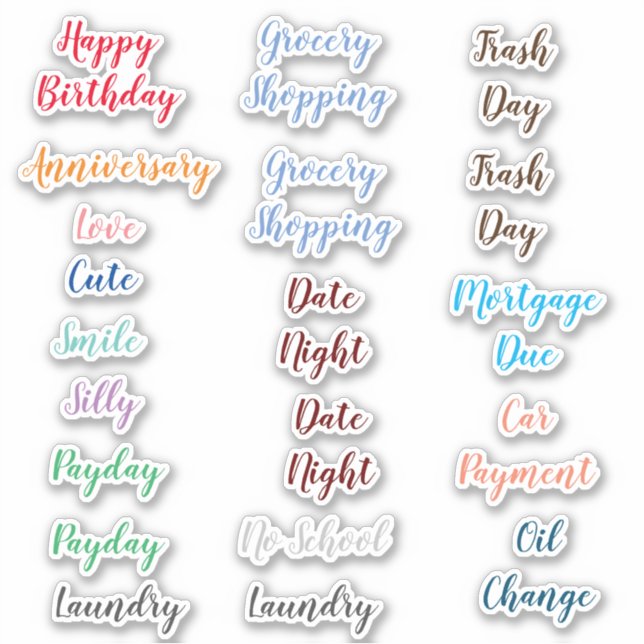 Adesivo Variedade de texto cômoda Palavras para Planejador (Frente)