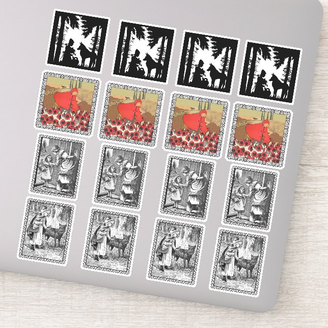 Adesivo Vários Capuchinhos Vermelhos Com Cenas De Lobo (Detalhe)