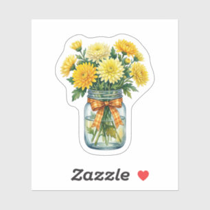 Adesivo Vaso de Pedra Chrysanthemum em Aquarela Floral Ama