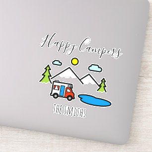 Adesivo Veículo Recreativo RV Camping de Campistas Felizes