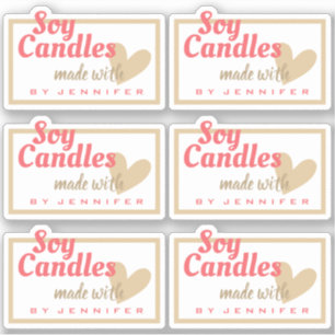 Adesivo Velas de Soja Feitas com Amor Coração Vermelho Mar