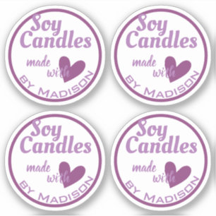 Adesivo Velas Elegantes Roxas e Brancas Feitas com Amor em