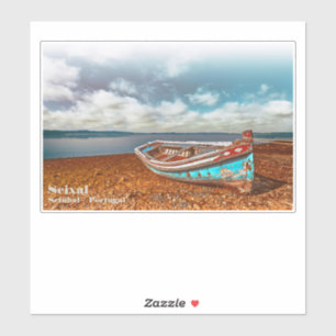 Adesivo Velha Aiola. Barco tradicional português em praia