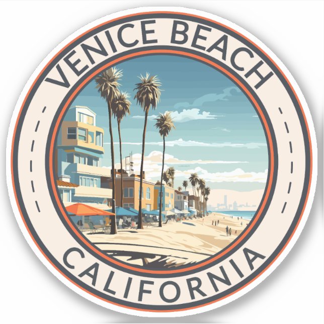 Adesivo Venice Beach California Boardwalk Viagem Art Retro (Frente)