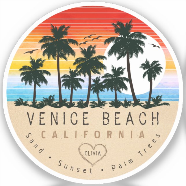 Adesivo Venice Beach California Retro Palm tree Souvenir (Frente)
