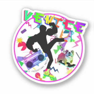 Adesivo Venice Beach e English Buldog   90s Cores neon