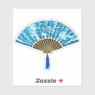 Adesivo Ventilador japonês azul e branco em turquesa