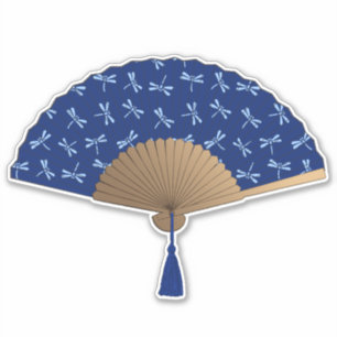 Adesivo Ventilador Japonês, Padrão de Dragonfly, Azul Coba