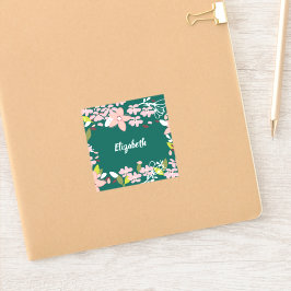 Adesivo Verde com Flores Rosa Personalizadas