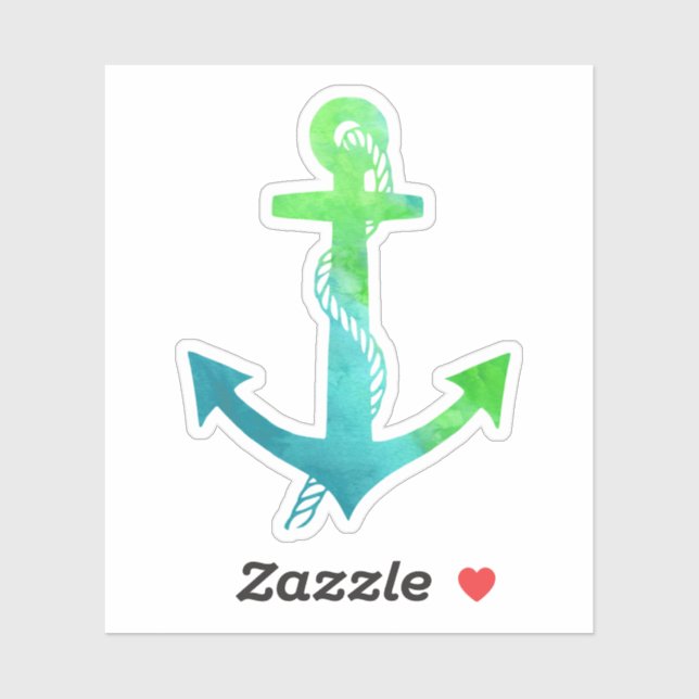 Adesivo Verde limão náutico e âncora azul de aquarela (Folha)