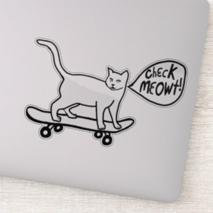 Adesivo VERIFIQUE MEOWT! Branco preto Skateboarding bonito