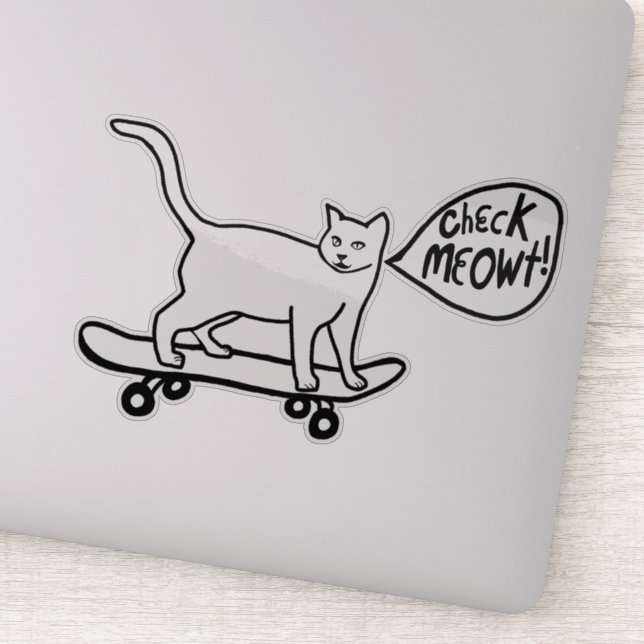 Adesivo VERIFIQUE MEOWT! Gato de Skateboard Gato Negro Bra (Detalhe)