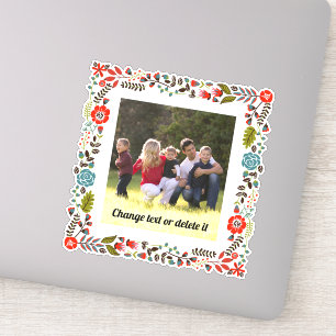Adesivo Vermelho, cerceta e quadro floral verde com foto