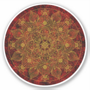 Adesivo Vermelho Floral Elegante, Preto e Dourado Mandala