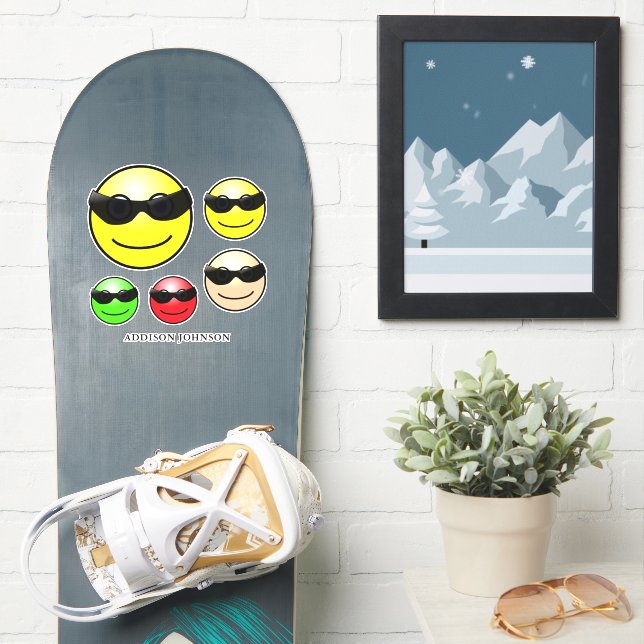 Adesivo Vestindo Shades Emoji Colorful Faces Adicionar Nom (Prancha de snowboard)