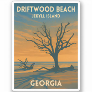 Adesivo Viagem Antiga Geórgia Jekyll Island Pôr do Sol Ret