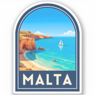 Adesivo Viagem Antiga Malta Paisagem à Beira-Mar Retro