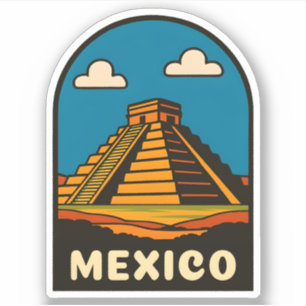 Adesivo Viagem Antiga México Pirâmide Asteca Cenário Retro