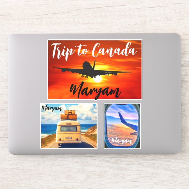 Adesivo Viagem ao Canadá (Selos de Viagem) Avião Mala (Computador)