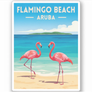 Adesivo Viagem Clássica Aruba Flamingo Praia Cenas Retrô