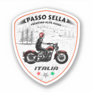 Adesivo viagem de moto pelas montanhas italianas passo Sel