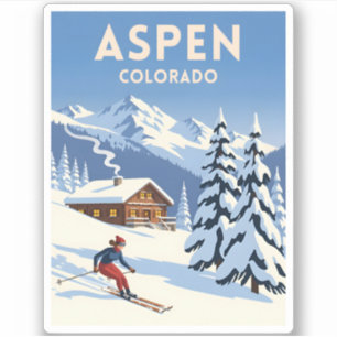 Adesivo Viagens Clássicas Aspen Colorado Esqui de Inverno