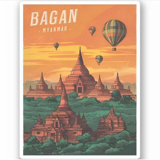 Adesivo Viagens vintage Bagan Myanmar Sunset - Retrospecti (Frente)