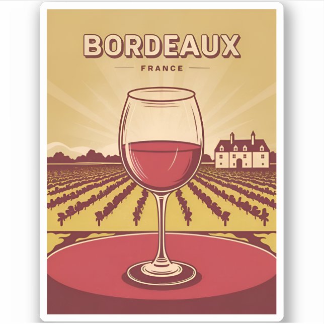 Adesivo Viagens vintage Bordeaux França Vineyard Landscape (Frente)
