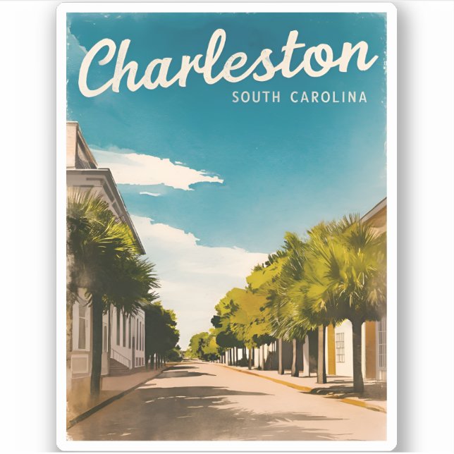 Adesivo Viagens vintage Charleston South Carolina Retro (Frente)