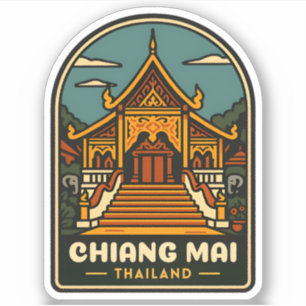 Adesivo Viagens vintage Chiang Mai Tailândia Retro