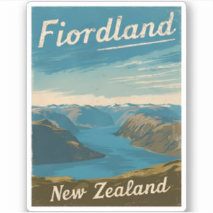 Adesivo Viagens vintage Fiordland Nova Zelândia — Cenário 