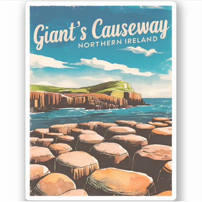 Adesivo Viagens vintage Giant's Causeway Norte Irlanda (Frente)