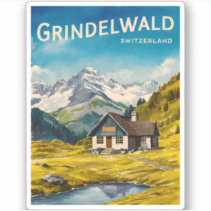 Adesivo Viagens vintage Grindelwald Alps Suiça Retro