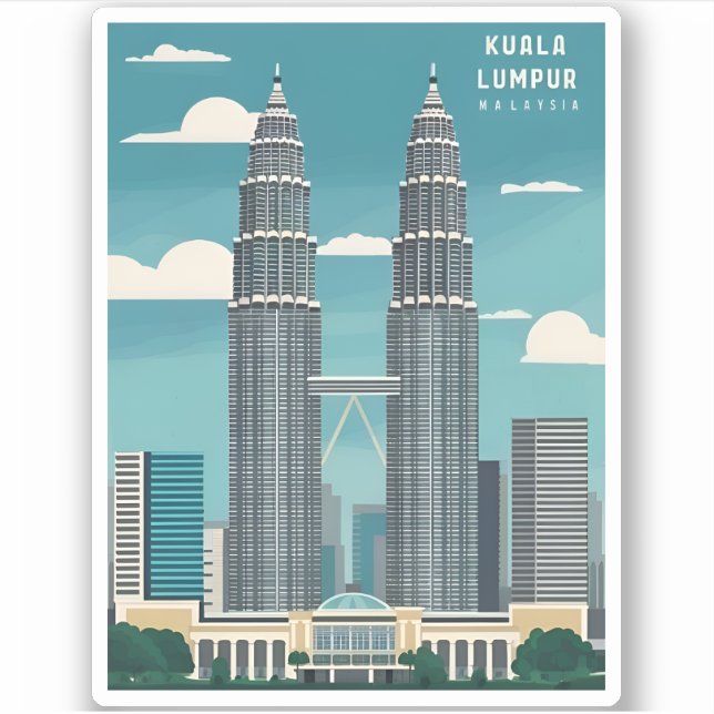 Adesivo Viagens vintage Kuala Lumpur Malásia - Gráfico Ret (Frente)