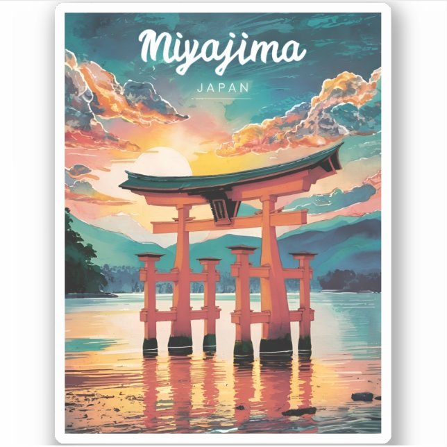 Adesivo Viagens vintage Miyajima Island Japan Retro Sunset (Frente)