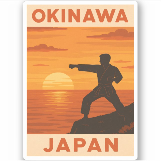 Adesivo Viagens vintage Okinawa Japão Karate Retro Sunset (Frente)